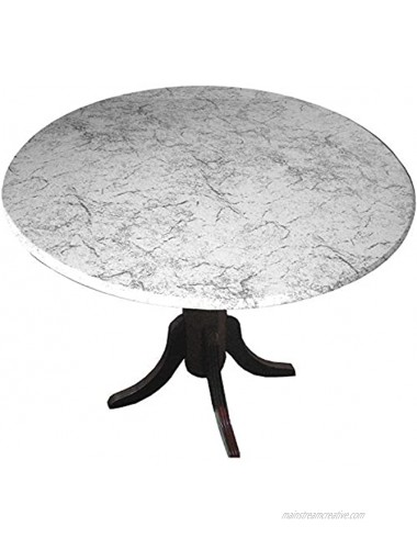 Table Cloth Round 36 to 48 Elastic Edge Fitted Vinyl Table Cover Classic White Marble