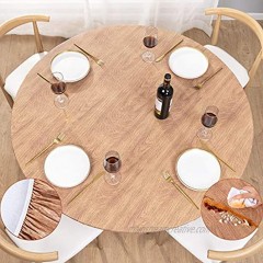 UMINEUX Round Fitted Vinyl Tablecloth with Elastic Edged & Flannel Backing Waterproof Wipeable Round Table Cover for Indoor Outdoor Patio Use Fits Tables up to 40" 44" DiameterWood