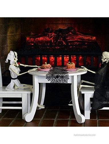 Unves Halloween Table Decorations Indoor Include Halloween Table Runner & Spider Web Fireplace Mantel Scarf & Round Black Lace Tablecloth for Halloween Party Supplies Decors 3pack