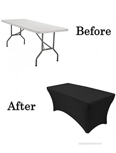 Your Chair Covers 6 ft Rectangular Fitted Spandex Tablecloths Patio Table Cover Stretchable Tablecloth Black