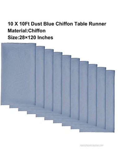 10 Pcs Chiffon Table Runner 10Ft 28x120 Inches Dusty Blue Sheer Chiffon Table Runner Chiffon Romantic Wedding Runner Overlays for Wedding Decor Birthday Party Baby Bridal Shower Table Decoration