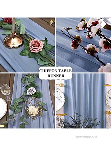 10 Pcs Chiffon Table Runner 10Ft 28x120 Inches Dusty Blue Sheer Chiffon Table Runner Chiffon Romantic Wedding Runner Overlays for Wedding Decor Birthday Party Baby Bridal Shower Table Decoration