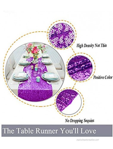 12''x72'' Sequin Table Runner Sparkly Metallic Sequin Runner for Wedding Party Dinner Reception Event Bridalwedding Runner Birthday Party Dinner Party Shower Ready to Ship! 1 Purple