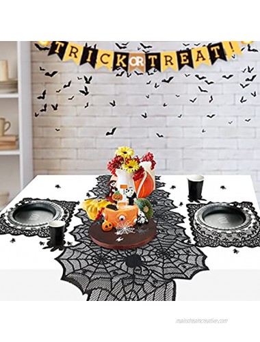 73PCS Halloween Table Decorations Party Decorations Spider Web Halloween Table Runner 8PCS Placemats & 8PCS Spider Coasters & 40PCS 3D Spiders & Cupcake Toppers for Halloween Party Decor Supplies