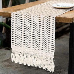 AerWo Macrame Table Runner 72 Inches Boho Woven Cotton Crochet Lace Wedding Moroccan Woven Table Runner with Tassels for Bohemian Dinner Rustic Table Top Bridal Shower Wedding Table Decorations