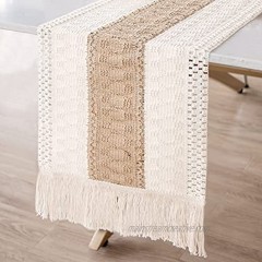 AerWo Macrame Table Runner Splicing Cotton and Burlap Table Runner Woven Table Runner Farmhouse Style with Tassels Boho Table Runner for Wedding Bridal Shower Home Dining Table Decor 12 x 108 Inch