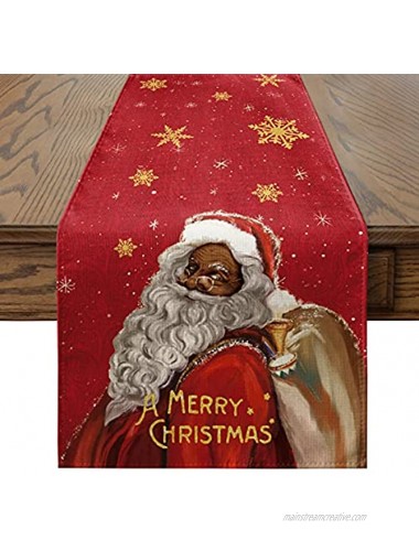 Artoid Mode Black Santa Claus Merry Christmas Table Runner Seasonal Winter Xmas Holiday Kitchen Dining Table Decoration for Indoor Outdoor Home Party Decor 13 x 72 Inch