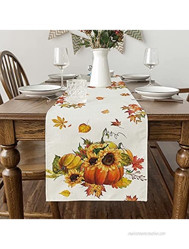 Artoid Mode Fall Pumpkins Sunflowers Maple Leaves Table Runner Seasonal Autumn Harvest Vintage Kitchen Dining Table Decoration for Indoor Outdoor Home Party Decor 13 x 72 Inch