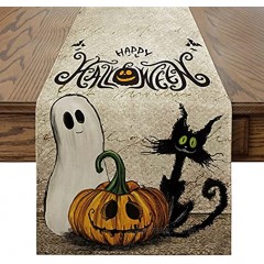 Artoid Mode Happy Halloween Jack-O-Lantern Ghost Black Cat Table Runner Holiday Kitchen Dining Table Decoration for Indoor Outdoor Home Party Decor 13 x 72 Inch
