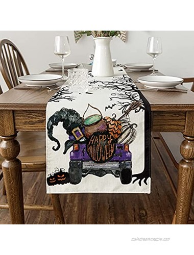 Artoid Mode Happy Halloween Truck Table Runner Holiday Kitchen Dining Table Decoration for Indoor Outdoor Home Party Decor 13 x 72 Inch