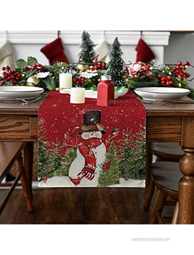 Artoid Mode Snowman Christmas Birds Trees Table Runner Seasonal Winter Xmas Holiday Kitchen Dining Table Decoration for Indoor Outdoor Home Party Decor 13 x 72 Inch