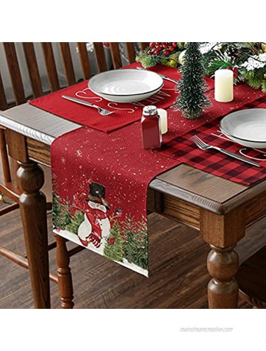 Artoid Mode Snowman Christmas Birds Trees Table Runner Seasonal Winter Xmas Holiday Kitchen Dining Table Decoration for Indoor Outdoor Home Party Decor 13 x 72 Inch