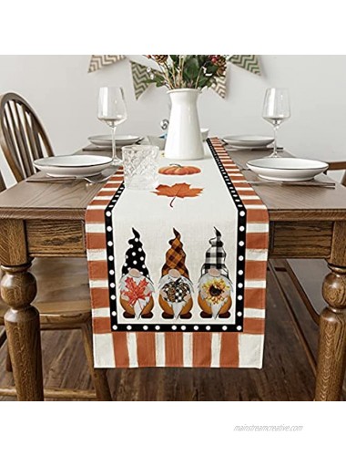 Artoid Mode Sunflowers Pumpkins Maple Leaves Gnome Buffalo Plaid Dot Table Runner Seasonal Fall Harvest Vintage Kitchen Dining Table Decoration for Indoor Outdoor Home Party Decor 13 x 72 Inch