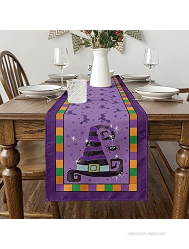 Artoid Mode Wizard Hat Little Stars Witch Purple Table Runner Halloween Holiday Kitchen Dining Table Decoration for Indoor Outdoor Home Party Decor 13 x 72 Inch