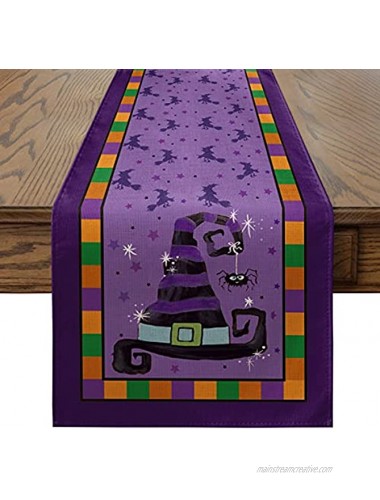 Artoid Mode Wizard Hat Little Stars Witch Purple Table Runner Halloween Holiday Kitchen Dining Table Decoration for Indoor Outdoor Home Party Decor 13 x 72 Inch