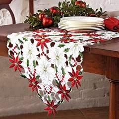 Aytai 16 x 70 Inch Christmas Table Runner Embroidered Table Runner Red Table Linens for Christmas Decorations