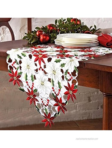 Aytai 16 x 70 Inch Christmas Table Runner Embroidered Table Runner Red Table Linens for Christmas Decorations