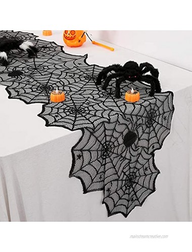 B-COOL Halloween Table Runners Lace 2 Packs Black Spider Web Linens Polyester Gathering Gothic Festival Fabric Decoration 18x72inch