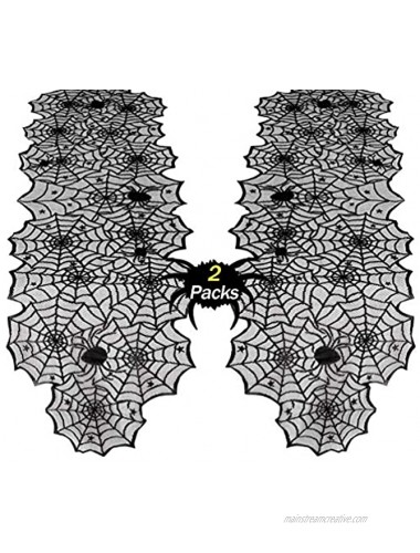 B-COOL Halloween Table Runners Lace 2 Packs Black Spider Web Linens Polyester Gathering Gothic Festival Fabric Decoration 18x72inch