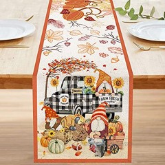 Bonsai Tree Fall Table Runner 72 Inch Happy Autumn Yall Gnomes Pumpkins Burlap Table Runners Rustic Buffalo Plaid Truck Seasonal Small Dresser Scarves Table Cloth Decor for Home Dining Room Parties
