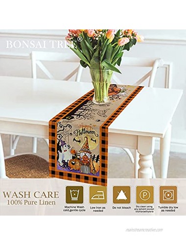 Bonsai Tree Halloween Table Runner 72 Inch Pumpkins Trick or Treat Burlap Table Runners Gnomes Spooky Witch Buffalo Plaid Holiday Small Dresser Scarves Table Cloth Decor for Home Dining Room Party