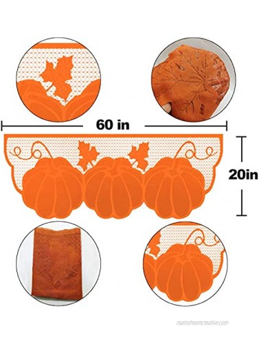 Camlinbo Thanksgiving Decor Fireplace Scarf 20 x 60 Inch Maple Leaves Brown Mantle Scarves Cover Lace Fall Runner for Thanksgiving Door Decorations Autumn Table Cover Brown