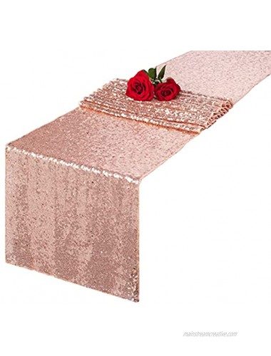 Charoama Sequin Table Runner Rose Gold 12 x 72 inch Glitter Table Linens Gift Packing for Outdoor Party Wedding Birthday Supplies Decorations Bachelorette Holiday Celebration Bridal Shower Baby Shower