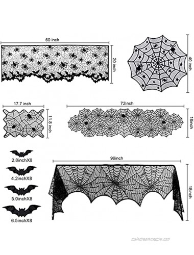 Colovis 40Pcs Halloween Decorations Indoor Set Halloween Table Decoration for Home Fireplace Mantel Scarf Spiderweb Table Runner Table Cover Cobweb Lampshade Placemat & 3D Bat for Party Decor