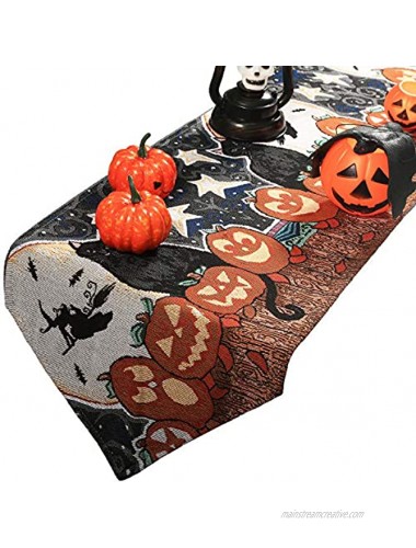 Decorative Table Runner Linen Table Cloth with Tassels for Halloween Christmas Dinner Parties Supplies Home Decorations Cat