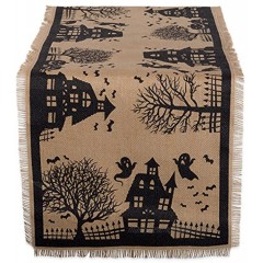 DII 14x74" Jute Burlap Table Runner Haunted House Perfect for Halloween Dinner Parties and Scary Movie Nights