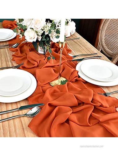 DOLOPL 10ft Rust Chiffon Table Runner Wedding Table Runner,29x120 inches Gauze Table Runner,Rustic Sheer Table Decor for Romantic Bridal Shower Baby Shower Birthday Party Cake Table