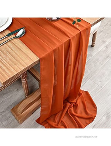DOLOPL 10ft Rust Chiffon Table Runner Wedding Table Runner,29x120 inches Gauze Table Runner,Rustic Sheer Table Decor for Romantic Bridal Shower Baby Shower Birthday Party Cake Table