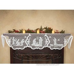 DoubleWood 20"x90" Christmas Decor Fireplace Scarf Fireplace Cloth White Lace Jesus Christmas Decorations Table Runner Winter Mantle Scarves Cover for Holiday