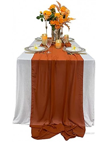 EH Linen 13ft Terracotta Chiffon Table Runner 29x156 inches Romantic and Rustic Boho Wedding Table Runner Top Table Sheer Bridal Party Decorations