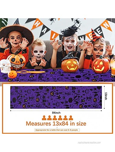 Fanqisi Halloween Table Runner 13x84 Inches Pumpkin Printed Table Cover Purple Polyester Runner for Halloween Party Dinner Table Holiday Decorations