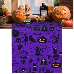 Fanqisi Halloween Table Runner 13x84 Inches Pumpkin Printed Table Cover Purple Polyester Runner for Halloween Party Dinner Table Holiday Decorations