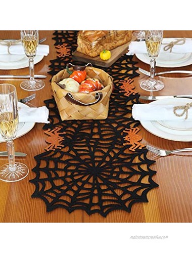 Feuille Halloween Table Runners 12x47 inch Felt Glitter Spider Web Table Runner Black Orange Table Runner Perfect for Halloween Decorations Indoor and Scary Nights
