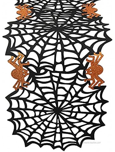 Feuille Halloween Table Runners 12x47 inch Felt Glitter Spider Web Table Runner Black Orange Table Runner Perfect for Halloween Decorations Indoor and Scary Nights