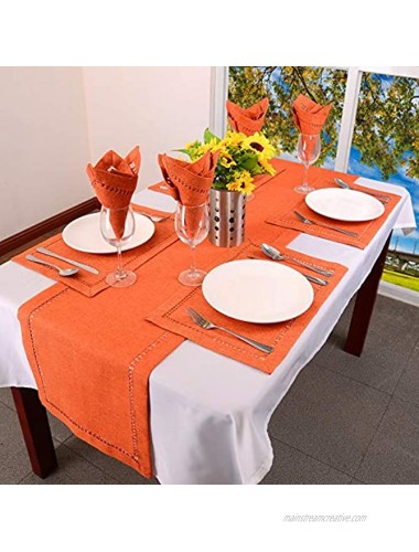 Grelucgo Handmade Hemstitch Orange Thanksgiving Table Runner Or Dresser Scarf Fall Autumn Decorations14 x 72 Inch