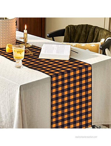 HAKACC 14x108 inches Pumpkin Color Buffalo Plaid Table Runner Cotton Burlap Table Runner for Halloween Holiday Birthday Party Table Home Decoration