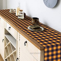 HAKACC 14x108 inches Pumpkin Color Buffalo Plaid Table Runner Cotton Burlap Table Runner for Halloween Holiday Birthday Party Table Home Decoration