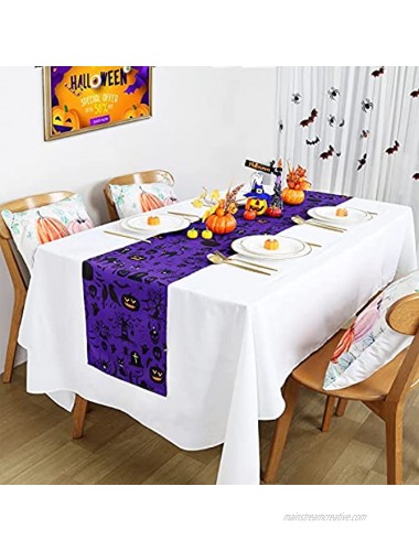 Halloween Table Runner 13x84 Inch Ghost Spider Table Runners Purple Halloween Haunted House Table Fabric for Holiday Decor