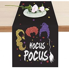 Halloween Table Runner Hocus Pocus Black Runner 13 x 70 Inches Long Sanderson Sisters Halloween Decoration for Holiday Dining Party