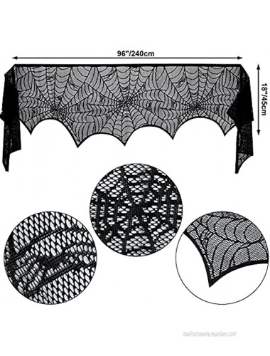 Halloween Table Runner with Halloween Mantle Scarf Set of 2 Pcs Spider Webs Halloween Home Decor Lace Fireplace Scarf Halloween Mantle Decor Black Table Cloth Festival Halloween Table Decor