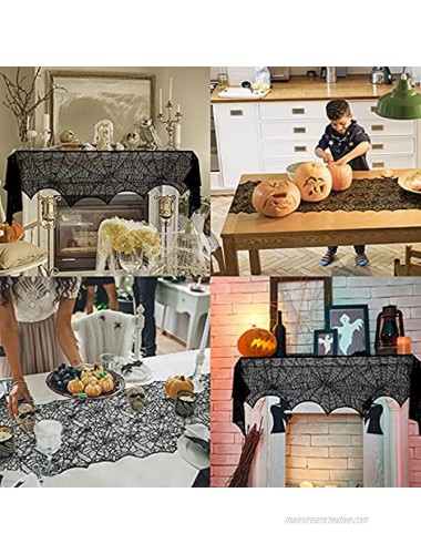 Halloween Table Runner with Halloween Mantle Scarf Set of 2 Pcs Spider Webs Halloween Home Decor Lace Fireplace Scarf Halloween Mantle Decor Black Table Cloth Festival Halloween Table Decor