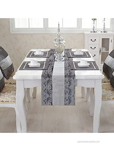 HALOVIE 13 x 70 Inch Glam Table Runner with Diamante Strip Rectangular Dining Table Dresser Runners for Home Kitchen Party Wedding Festival Decorations