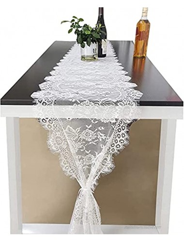 HDFSP 120x14in White Lace Table Runner Vintage Boho Table Runner with Floral for Chair Sash Wedding Rustic Table Runner for Boho Reception Table Decor Candlelight Dinners Bridal Shower