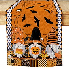 Hexagram Halloween Gnomes Table Runners 13x72 Inches for Coffee Table October Linen Burlap SpiderTableCloth Runner for Kitchen Rustic Jack O Lantern Holiday Parties Autumn Events Placements