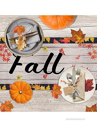 Hexagram Hello Fall Table Runner Autumn Harvest Pumpkin Patch Table Scarf Home Kitchen Decor Fall Gnomes Vintage Truck Thanksgiving Tabletop Decoration 13 x 72 Inch Maple Leaves Long Fall Table Line