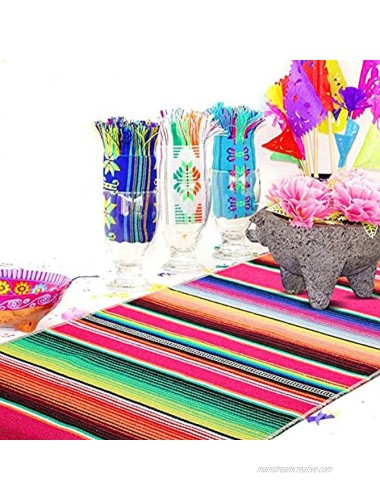 Hxezoc 2 Pack Mexican Table Runner 14 x 84 Inch Mexican Serape Table Runner for Mexican Party Wedding Decorations Fringe Cotton Table Runner